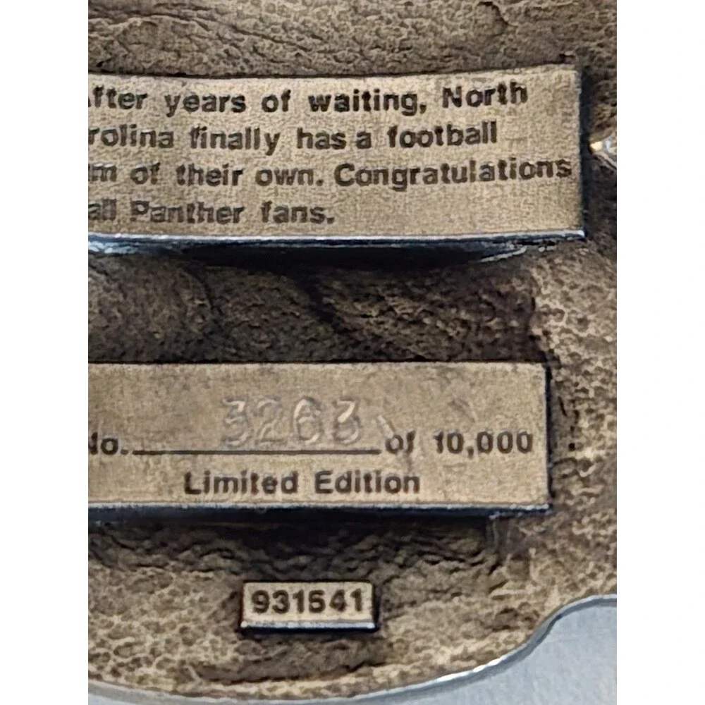 Vtg. Carolina Panthers Limited Ed  Belt Buckle (Y-17)